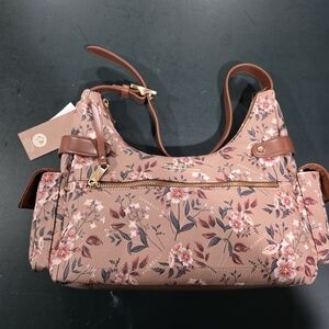 Floral Pink Shoulder Bag with Gold Hardware